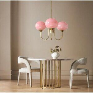 NEW Anthro Mid-century Chandelier Pink Gold 3 Bulb Pendant Light Ceiling Fixture